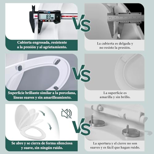 Asiento Elongado para WC Asiento para Inodoro de Cierre Lento y Silencioso Tapa para Retrete Económico Toilet Seat Residencial Tapa de Baño WC Universal Taza de Inodoro Alargado para Sanitario 46*36cm