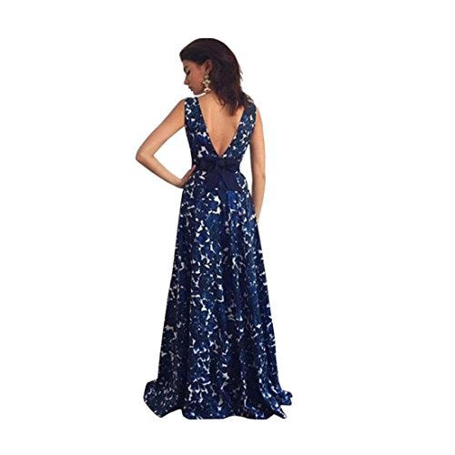 Orangeskycn Women Floral Long Formal Prom Dress Evening Party Wedding Dress (S, Blue)