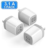 USB Wall Charger, Vogek 3.1A 3-Pack Dual Port USB Wall Charger Universal Power Adapter Compatible with Samsung Galaxy, LG, HTC, Huawei, Moto, Kindle, MP3, Bluetooth Speaker Headset-White