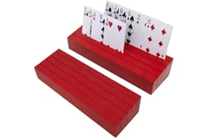 hismocal Playing Card Holders Deck Stand, Play Cards Holder for Kids or Elder People, Hands-Free Wood Holder Racks,Tray for Organizing Cards for Game for Adults (Red)