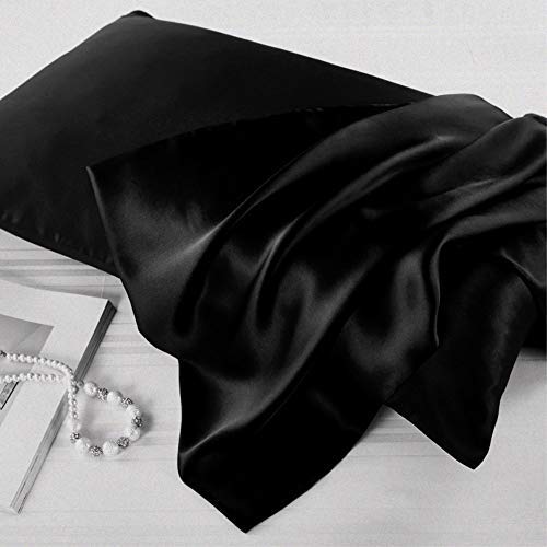 FLCA Mulberry Silk Pillowcase for Hair and Skin,Both Side Mulberry Silk, 1pc (Black, Standard 50x75cm)