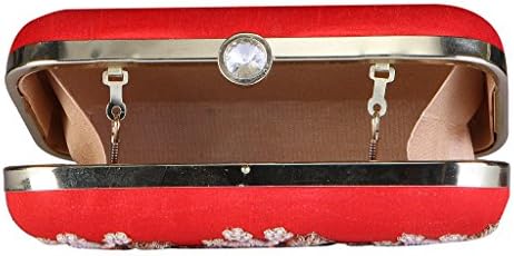 Royal Pitarah Women's Pearl Embroided Box Clutch Red 7" by 4"
