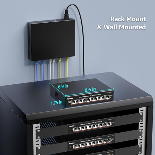 YuanLey 8 Ports Unmanaged 2.5G PoE Switch, 8 x 2.5G Base-T PoE Ports, 2 x RJ45 10G, 120W PoE Budget, Metal Enclosure Without Fan, 10 Port 2.5Gbe/10G PoE Ethernet Switch for NAS, PC Gaming, AP