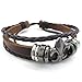 KONOV Mens Womens Leather Bracelet, Fleur De Lis Charm Bangle, Fit 7-9 inch, Brown
