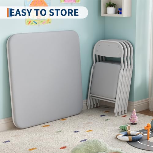 Garvee 3-Piece Folding Kids Table and Chairs Set, Adjustable Height Activity Table with 4 Chairs for Toddlers 3-8, BPA-Free Steel Frame | طقم طاولة أطفال