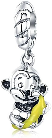 EyeCandy UKMonkey & Banana 100% 925 Sterling Silver Animal Collection Cute Monkey & Banana Love Charm fit Charm Bracelet Bangle DIY Jewellery
