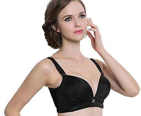 Women Push up Bra Wire-Free Padded Comfort Cotton Adjustable Straps Black 40A/B