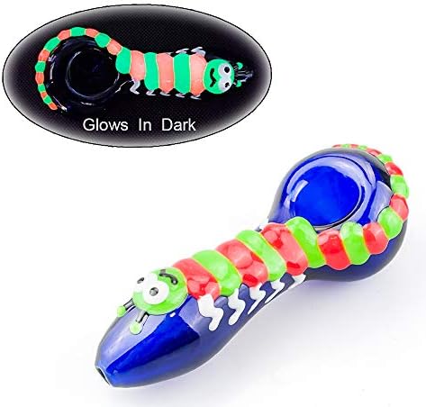 Mleslie 4.2 Caterpillar Glow Design Handmade Blue Glass Art Pipe