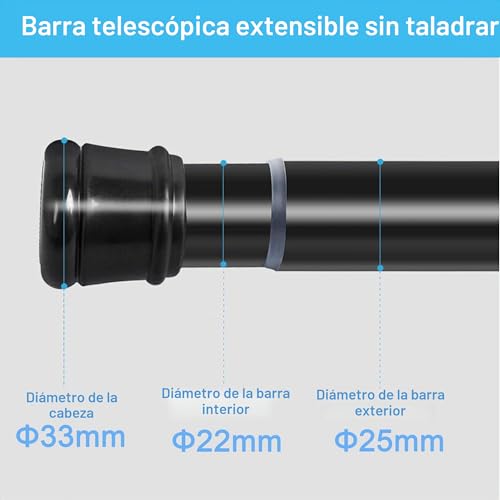 1 x Curtain Rod, No Drilling, Extendable Shower Rod for Windows, Closet, Bathroom, 66-90 cm, White (Diameter 25 mm)