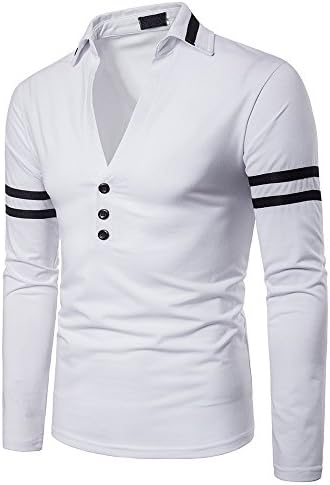 GOMY Mens Deep V-Neck T-Shirt Long Sleeve Solid Color Slim Fit Lapels Casual Top Blouse