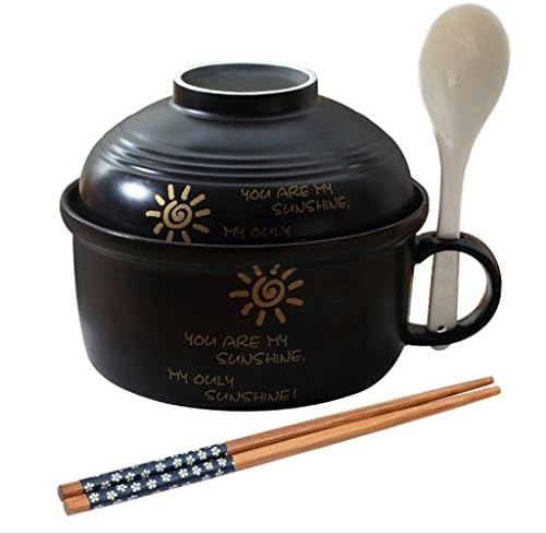 YCKL China Dishware & Serving Pieces Ceramic rice bowl Instant noodle cup With lid With handle Instant noodle bowl Student bowl Lunch Box Soup bowl Microwave oven 7inches