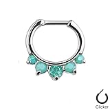 1 - Green Five Pronged Opal Princess Septum Clicker 316L Surgical Steel Rings F67