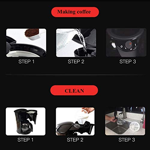 PXX Filterkaffeemaschine, Mit Kaffeemühle Anti-Drip-Design Abnehmbaren Filter Warm Halten 0,65 L Für 4 Tassen… – Bild 6