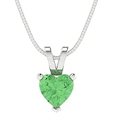 Clara Pucci 0.5 cttw Green Simulated Diamond White Gold-Plated Silver Necklace and Pendant for Women (16" Box Chain,Heart Cut,5mm)