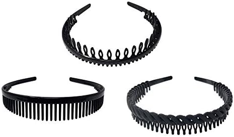 EVOGIRL Combo of 3 Unisex Headband Plastic Good Grip Unique Shark Jaw Hairband Sports Tooth Bands Black Regular Head Band,for Men/Women/Girls,3 Pk