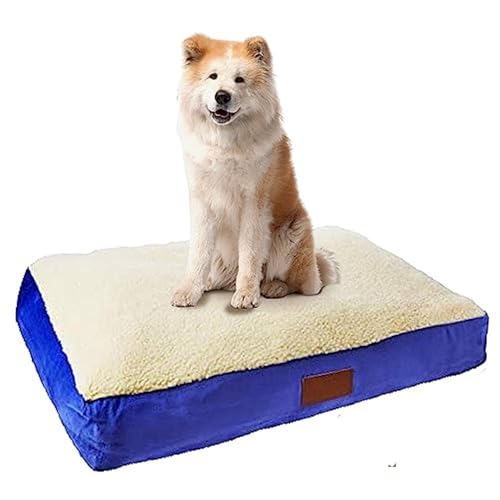 Orthopädisches Hundebett mit Memory-Schaum, mit Schutzbezug aus Kunst-Wildleder und Schaffell in Blau und Weiß, Größe M, 71 x 48 x 6 cm, für den 76-cm-Hundekäfig