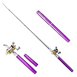Sportsvoutdoors Telescopic Protable Pocket Fish Pen Carbon Fishing Rod Pole + Reel (Purple)