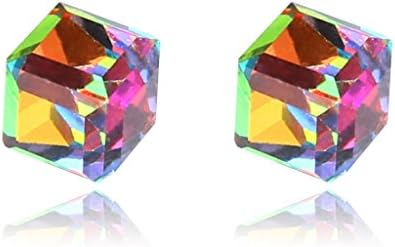 Wiffe 1 Pairs Weight Loss Magnetic Water Cube Health Magnet Ear Stud For Women Girls (Colorful)