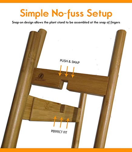 Extendable Mid Century Modern Plant Stand for Pot Sizes 8" to 12" in Natural Bamboo Color | Protective Leg Caps | Great Wood Planter Stands for Indoor and Outdoor | EXCLUDE Ceramic Pot and Plant