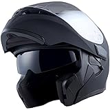 1Storm Motorcycle Modular Dual Visor Sun Shield Flip up Full Face Helmet: HB89 Matt Black Size Small