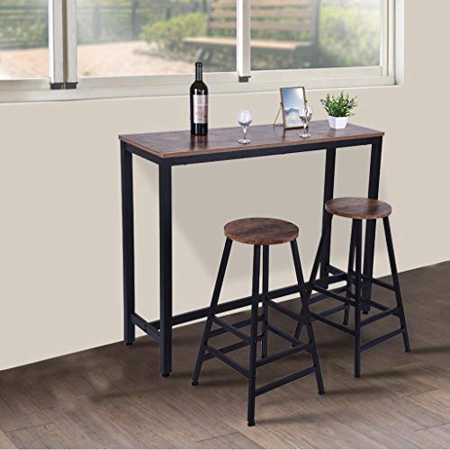 US Fast Shipment Quaanti Pub Bar Table,Counter Height Dining Table,Dining High Top Table,Industrial Kitchen Bar Table Chairs Stools Set for Small Space,Breakfast Nook,Dining Room,Living Room (Brown)