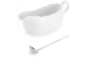 LoeJan 17OZ Gravy Boat with Spoon, Ceramic Sauce Serving Dish, Easy-Pour Big Dripless Lip Spout Serveware Set for Salad Cream Milk Broth Black Pumpkin Thanksgiving