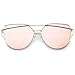 zeroUV Oversize Metal Frame Thin Temple Color Mirror Flat Lens Aviator Sunglasses 62mm (Gold/Pink Mirror)