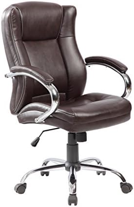 Azbro-Office Executive Thick Padded Mid Back PU Leather Ergonomic Office Chair with Neck Support and Arms - BROWN