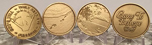 Set of 4 Medallions Chips Footprints Gods Will Came To Believe Serenity Better Yesterday