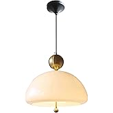 Jowjut Milk Glass Pendant Light Modern Pendant Lighting 1-Light Nordic Hanging Light Schoolhouse 15.7" White Glass Shade Mid 