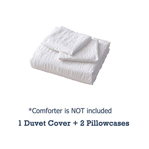 M&Meagle 3 Pieces White Duvet Cover Textured Set with Zipper Closure,100% Washed Microfiber Seersucker Fabric,Luxury Hotel Quality Bedding-Queen Size(1 Duvet Cover 2 Pillowcases)