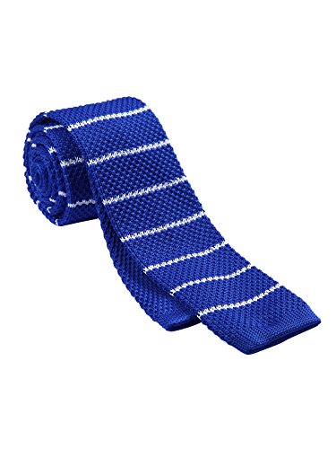 HISDERN Men's Knit Tie Casual Vintage Smart Skinny Stripe Necktie ,Blue & White,One Size