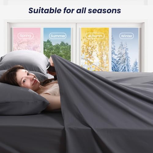 Elegear 80g Dark Grey US Size Microfiber Full Sheet Set 4 Piece,Deep Pocket Sheets,Easy Care Full Size,Deep Pocket Cooling Bed Sheet Set, with1 Fitted Sheet, 1 Flat Sheet and 2 Pillowcases,King
