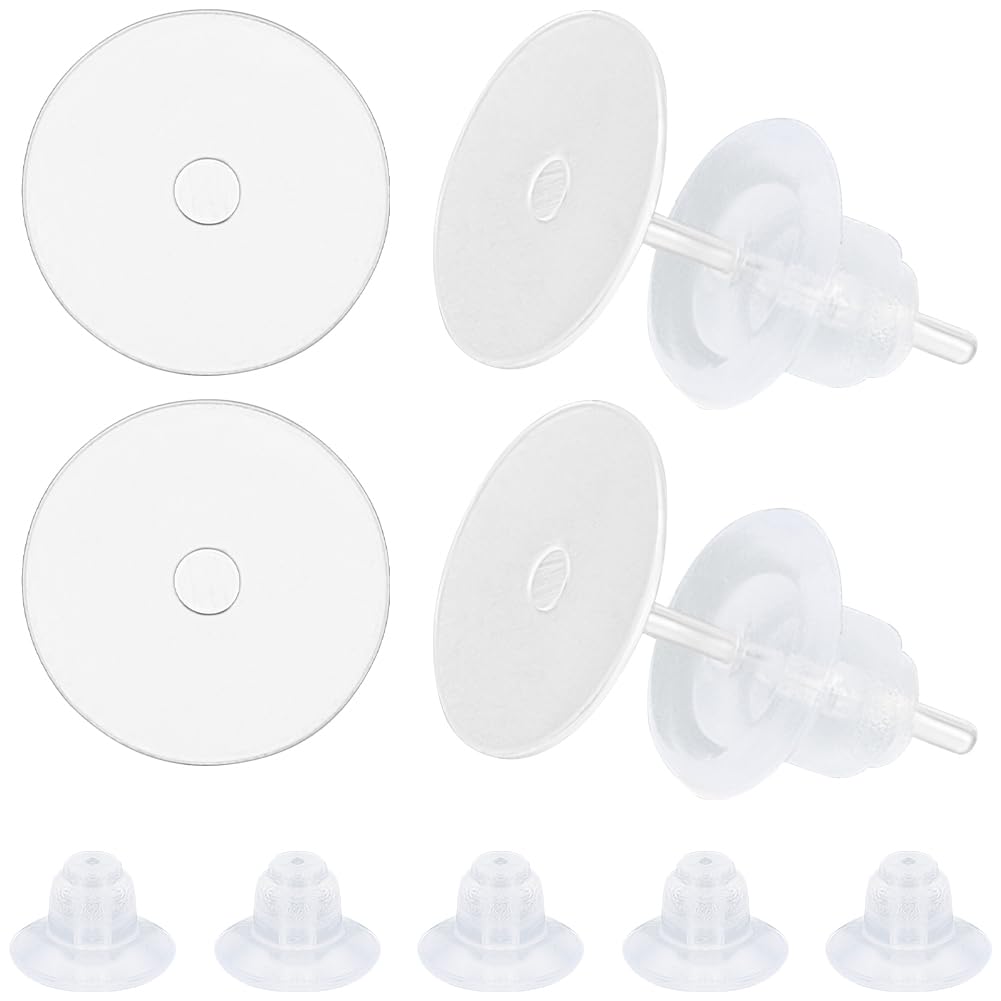 Beebeecraft 1 Box 200Pcs Flat Round Stud Earring Findings 925 Sterling Silver Plated 8mm Blank Stud Earring Bezel Post for DIY Stud Earrings Jewelry Making