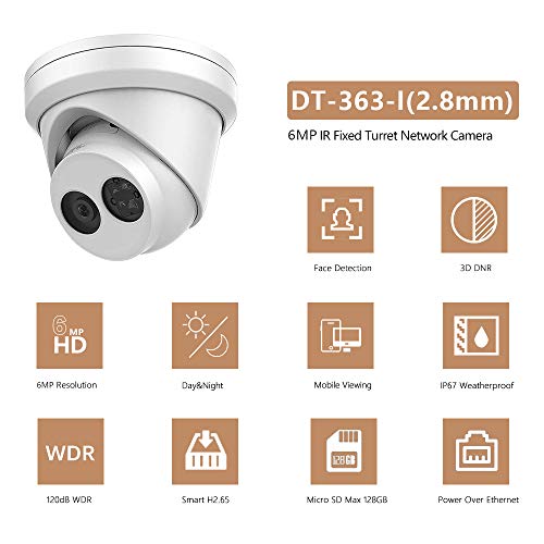 VIKYLIN 6MP PoE IP Camera Dome OEM DS-2CD2363G0-I, Indoor Outdoor Network Home Surveillance Security Camera Turret with 98ft Night Vision, Micro SD Card Slot, H.265+,IP67 Waterproof