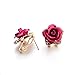 Sterling Silver Stud Earrings, Forthery Women's 925 Sterling Crystal Rose Rhinestone Earrings (Hot Pink)
