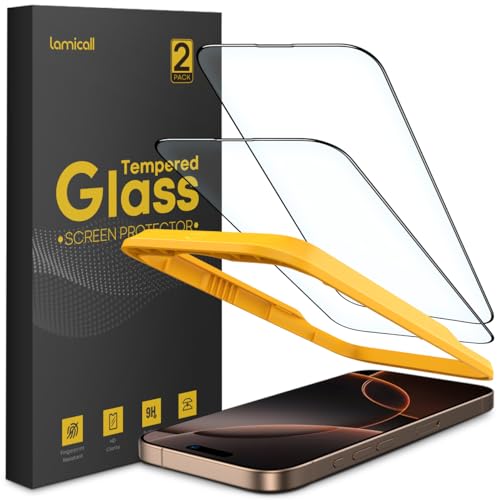 Lamicall Mica para iPhone 16 Pro Max - [Top 9H Película de Vidrio Templado], Marco de Instalación Fácil, 0 Burbujas, AntiHuellas, Protector de Pantalla para iPhone 16 Pro Max (6.9") - 2 Piezas