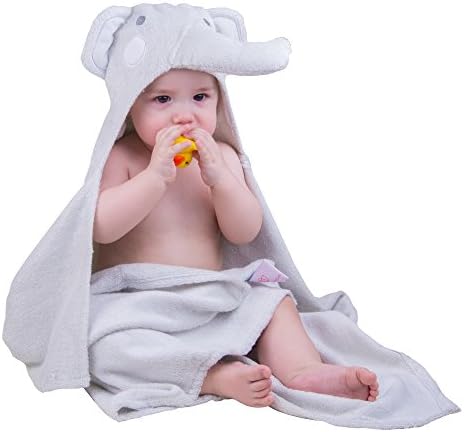 Premium Organic Hooded Baby Towel | Extra Soft and Absorbent Bamboo for Infant, Toddler, Newborn and Kids | Hypoallergenic and Antibacterial | Cute Elephant Design for Boys and Girls at Bath or Beach