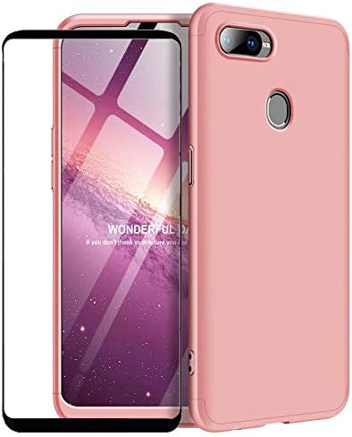 1stfeel Oppo F9 Case,Oppo F9 Cover,360 Full Body Protection Shockproof Shell Anti-Scratch Hard PC Skin with Tempered Glass Screen Protector for Oppo F9 Rose gold