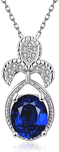 MONOLO Fashion Women's Silver Stainless Steel Jewelry Beautiful Big Blue Zircon Pendant Necklace