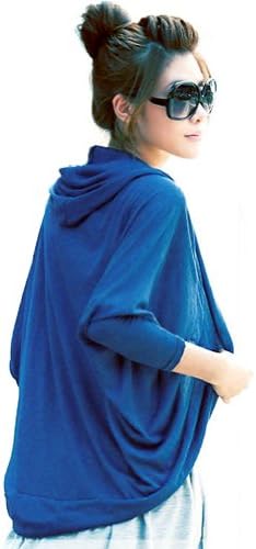 LOCOMO Women Bat Wing Long Sleeve Cardigan Shrug Blue S-M FFJ001BLU
