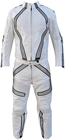 Sleekhides Men's Punk Real Leather Motorbike Suit Cow White X-Small