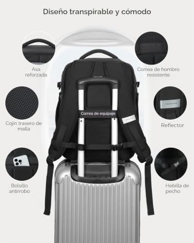 Mochila 40x30x20 (24L), con Compartimento Húmedo y 6 Bolsas Organizadoras - Negocios y Escuela - Negro