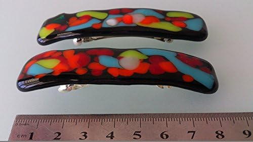 2 Hair Barrettes Glass Colourful Black Mosaic,ORIGINAL HANDCRAFT,Hair Clip,Beautiful Hair Jewelry