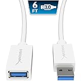 Sabrent 22AWG USB 3.0 Extension Cable - A-Male to A-Female [White] 6 Feet (CB-306W)