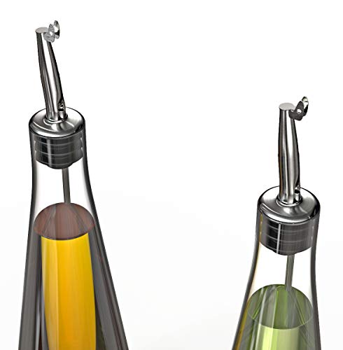 Venero Olive Oil Dispensers 19 oz, Set of 2 Glass Bottles, Stainless Steel Pourer Spouts & Funnel, Cooking Oil & Vinegar Cruet Dispenser Set for Kitchen, Salad Dressing Container, Olive Oil, Soy Sauce