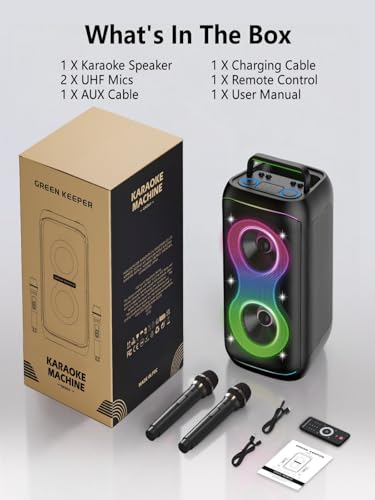 GKD61 Karaoke Machine for Adults with 2 Wireless UHF Microphones, 400W Peak Power Karaoke System with Dual 6.5'' Subwoofers, Portable Party Bluetooth Speaker with RC, Bass & Treble Control for Outdoor