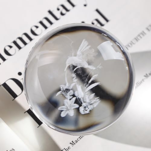 FUTUREPLUSX Crystal Ball with Stand, 3D Hummingbird Crystal Ball Glass Sphere for Home Weeding Decor 2.4\