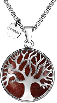 Family Tree Necklace Tree of Life Gemstone Pendant Necklace 24'' Stainless Steel Chain