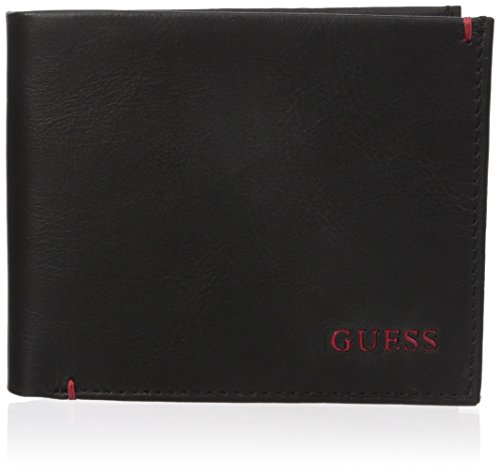 Guess Men's Julian Double Billfold Wallet, Black/Red, One Size